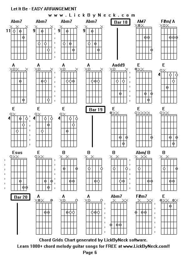 Chord Grids Chart of chord melody fingerstyle guitar song-Let It Be - EASY ARRANGEMENT,generated by LickByNeck software.